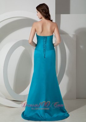 Teal Prom Homecoming Dress Strapless Sweep Satin