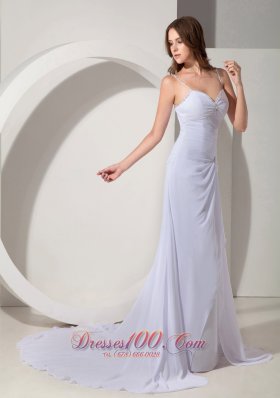 Beading Straps Prom Evening Dress Court Train Chiffon