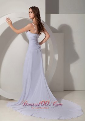 Beading Straps Prom Evening Dress Court Train Chiffon