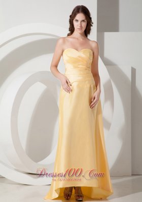 Pleats Light Yellow Prom Evening Dress Sweetheart Train