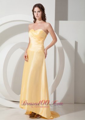 Pleats Light Yellow Prom Evening Dress Sweetheart Train