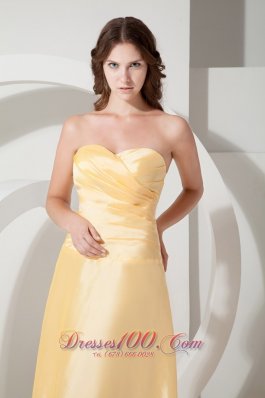 Pleats Light Yellow Prom Evening Dress Sweetheart Train