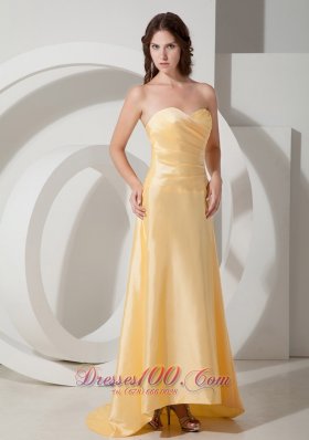 Pleats Light Yellow Prom Evening Dress Sweetheart Train