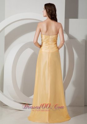 Pleats Light Yellow Prom Evening Dress Sweetheart Train