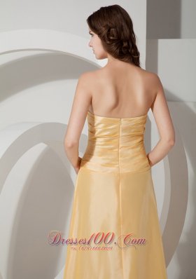 Pleats Light Yellow Prom Evening Dress Sweetheart Train