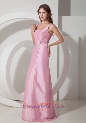 Square Beaded Rose Pink Prom Evening Dress Taffeta