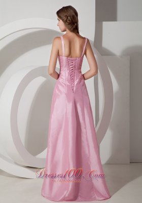 Square Beaded Rose Pink Prom Evening Dress Taffeta