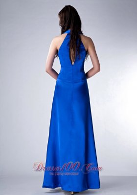 V-neck Ruched Royal Blue Prom Bridesmaid Dress Satin