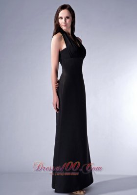 Halter Ruch Black Bridesmaid Dress For Prom Satin