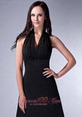 Halter Ruch Black Bridesmaid Dress For Prom Satin