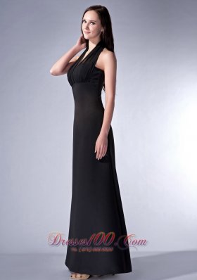 Halter Ruch Black Bridesmaid Dress For Prom Satin