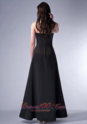 Halter Ruch Black Bridesmaid Dress For Prom Satin