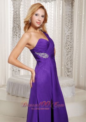 Purple Beaded One Shoulder Slit Prom Celebrity Dress