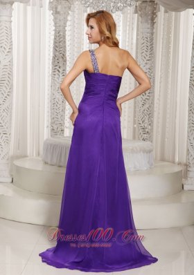 Purple Beaded One Shoulder Slit Prom Celebrity Dress