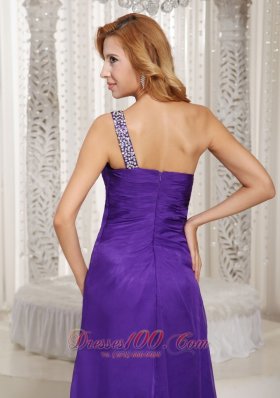 Purple Beaded One Shoulder Slit Prom Celebrity Dress