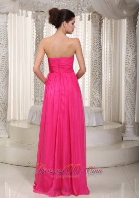 Hot Pink Beading Ruched Prom Party Dress Chiffon