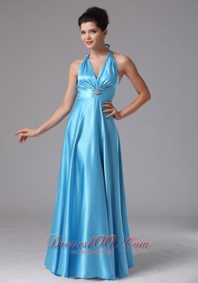 Beading Halter Baby Blue Prom Homecoming Dress Ruched
