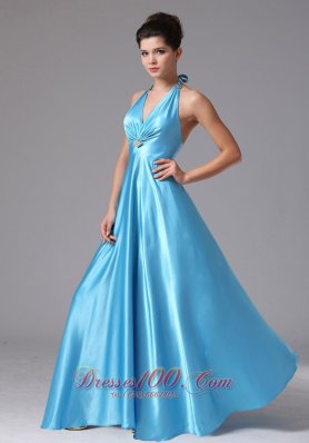 Beading Halter Baby Blue Prom Homecoming Dress Ruched