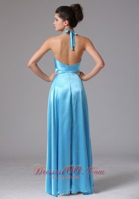 Beading Halter Baby Blue Prom Homecoming Dress Ruched