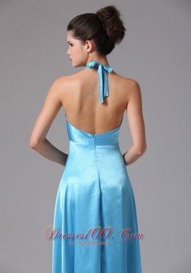 Beading Halter Baby Blue Prom Homecoming Dress Ruched