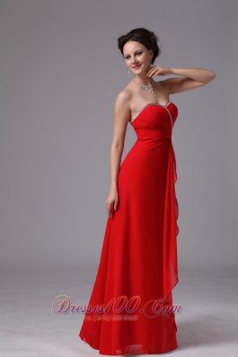 Red Sweetheart Beaded Ruch Chiffon Prom Dress For Party