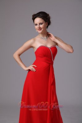 Red Sweetheart Beaded Ruch Chiffon Prom Dress For Party