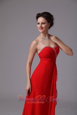 Red Sweetheart Beaded Ruch Chiffon Prom Dress For Party