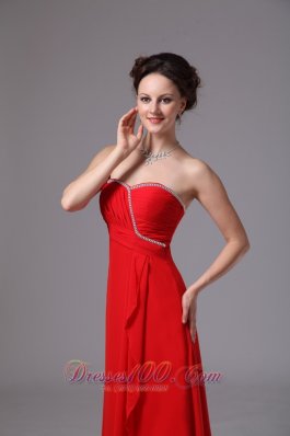 Red Sweetheart Beaded Ruch Chiffon Prom Dress For Party