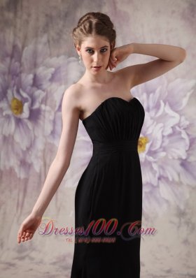 Ruched Black Celebrity Bridesmaid Dress Sweetheart Train