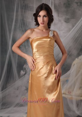 Appliques One Shoulder Gold Bridesmaid Dress For Prom