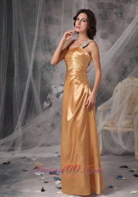 Appliques One Shoulder Gold Bridesmaid Dress For Prom