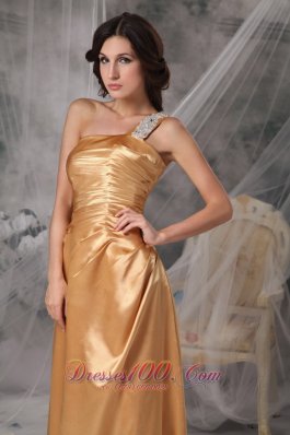 Appliques One Shoulder Gold Bridesmaid Dress For Prom