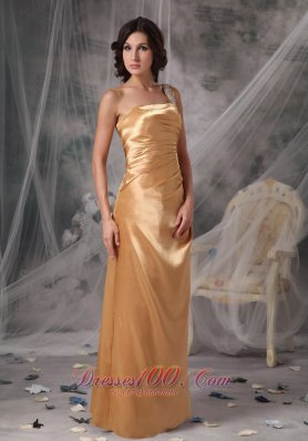 Appliques One Shoulder Gold Bridesmaid Dress For Prom