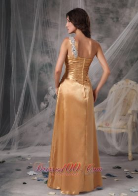 Appliques One Shoulder Gold Bridesmaid Dress For Prom