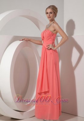 Watermelon Red Prom Evening Dress Beading Chiffon