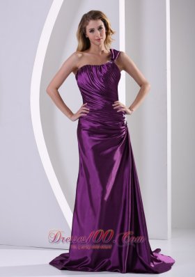 Appliques Eggplant Purple Evening Mother Dress Shoulder