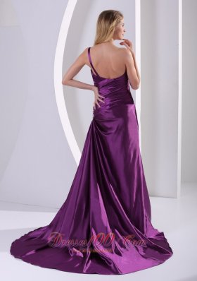 Appliques Eggplant Purple Evening Mother Dress Shoulder