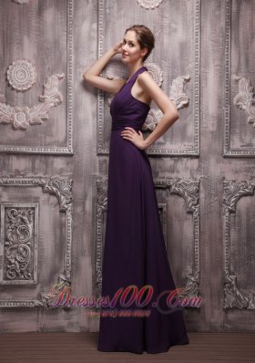 Dark Purple Halter Chiffon Ruch Prom Evening Dress