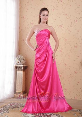 Beaded Ruch Hot Pink Prom Celebrity Dress Train