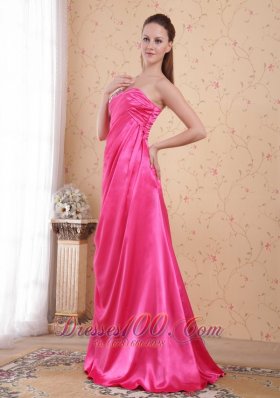 Beaded Ruch Hot Pink Prom Celebrity Dress Train