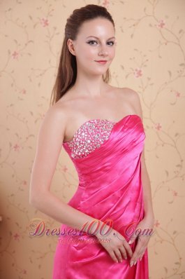 Beaded Ruch Hot Pink Prom Celebrity Dress Train