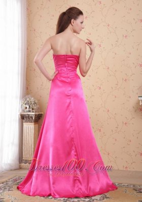 Beaded Ruch Hot Pink Prom Celebrity Dress Train