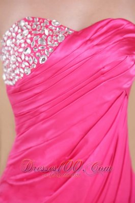 Beaded Ruch Hot Pink Prom Celebrity Dress Train