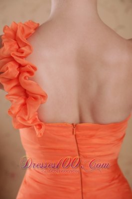 Orange Prom Evening Dress One Shoulder Sweep Train