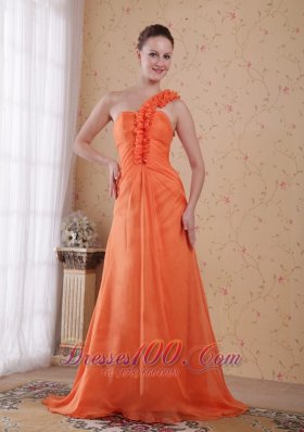 Orange Prom Evening Dress One Shoulder Sweep Train