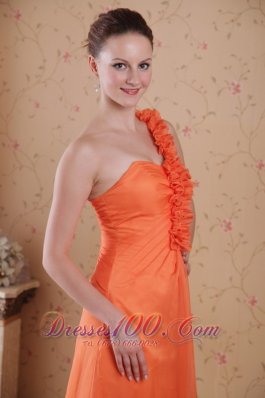 Orange Prom Evening Dress One Shoulder Sweep Train