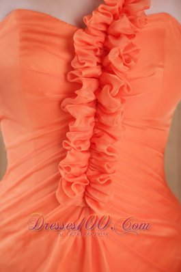 Orange Prom Evening Dress One Shoulder Sweep Train