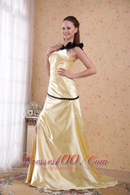 Ruched One Shoulder Light Yellow Prom Evening Dress