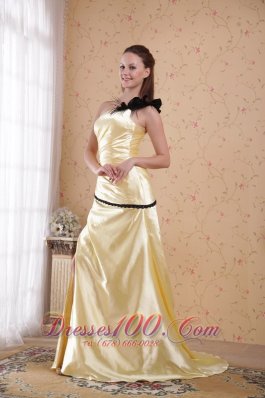 Ruched One Shoulder Light Yellow Prom Evening Dress