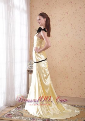 Ruched One Shoulder Light Yellow Prom Evening Dress